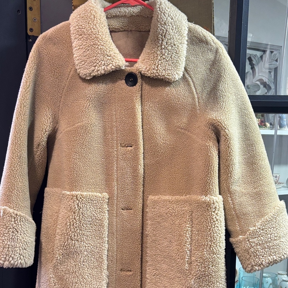Women's Tan Sherpa Coat - Picture 1 of 5
